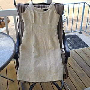 TAHARI Arthur S. Levine Cream & Gold Sleeveless Party Dress Size 8